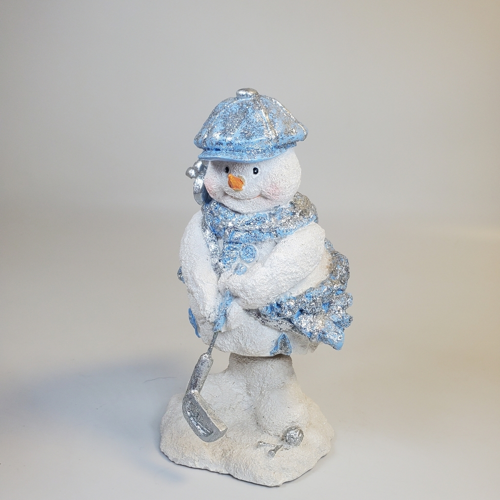 Vintage 1999 "Snow Drifters" Golfing Snowman Figurine Golf Glitter Band Designs